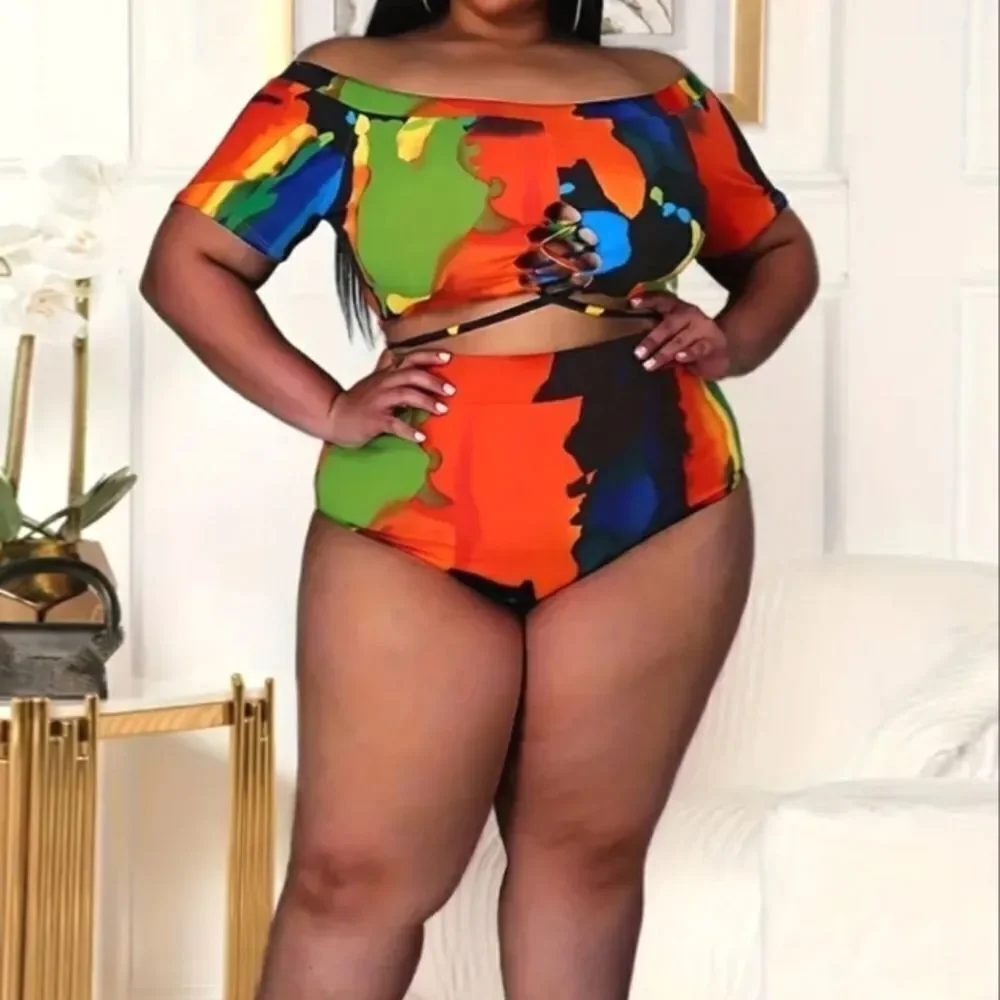 Women's plus size colorful print swimsuit size 2XL